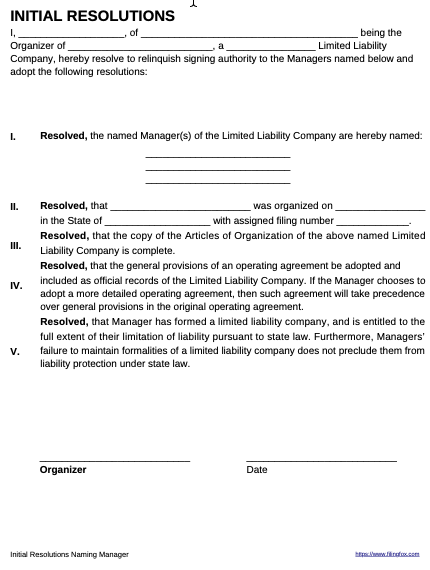 Initial Resolution Template for Manager‑Managed LLC