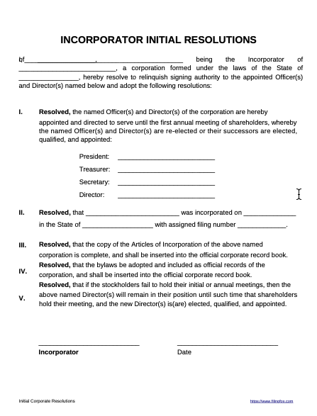 Initial Corporate Resolution Template