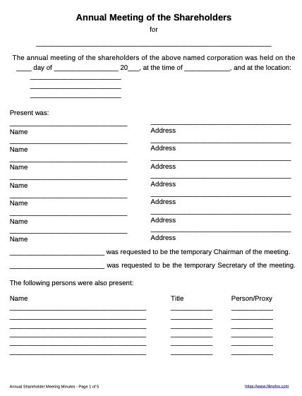Special Shareholder Meeting Minutes Template