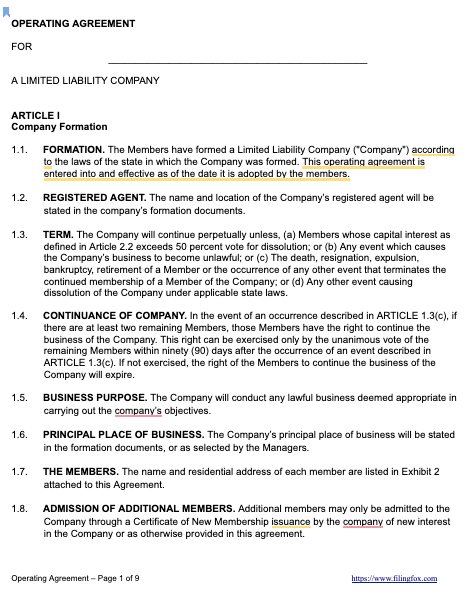 Operating Agreement Amendment Template