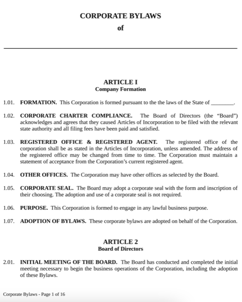 Corporate Bylaws Template