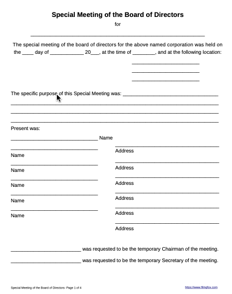 Waiver of Notice - Special Directors Meeting