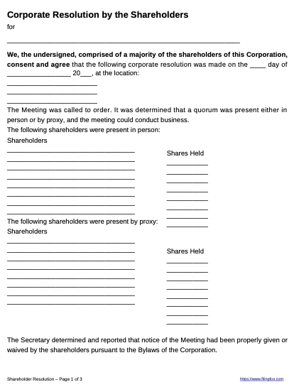 Shareholder Resolution Template
