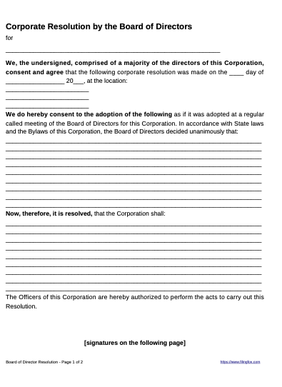 Board of Directors Resolution Template