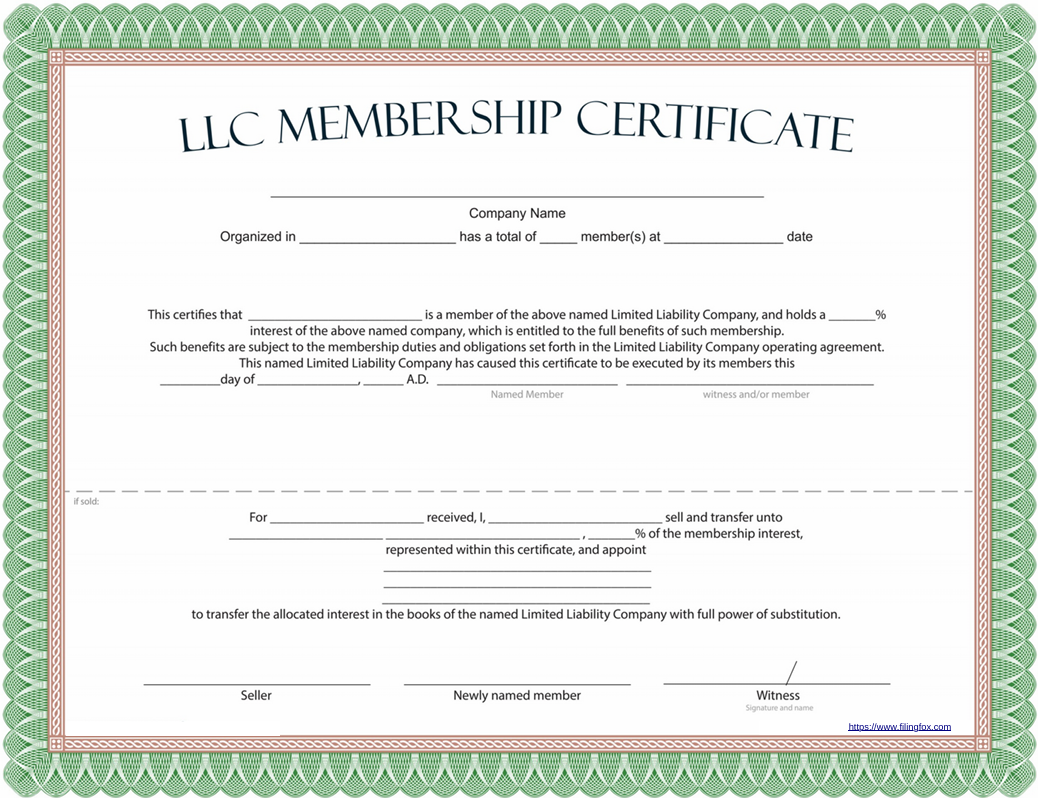LLC Membership Certificate Template