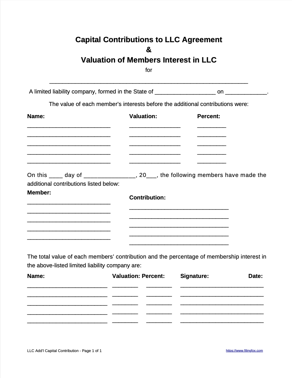 LLC Capital Contribution Agreement Template