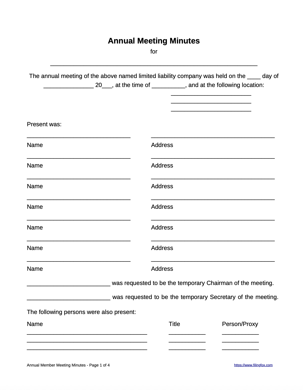 LLC Annual Meeting Minutes Template